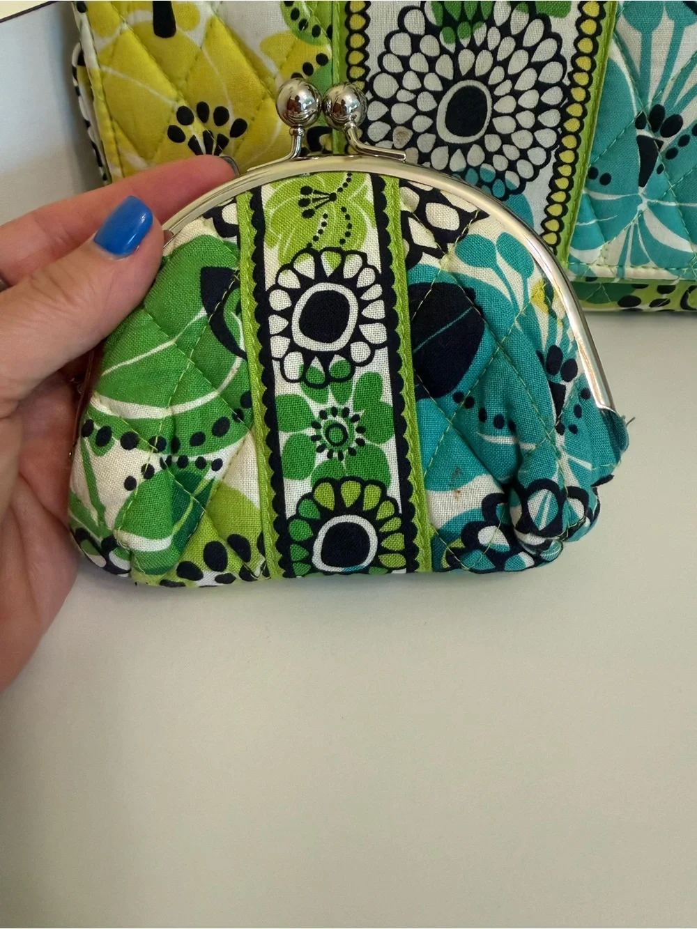 Vera Bradley Green Multi Quilted Wallet & Coin Purse Set